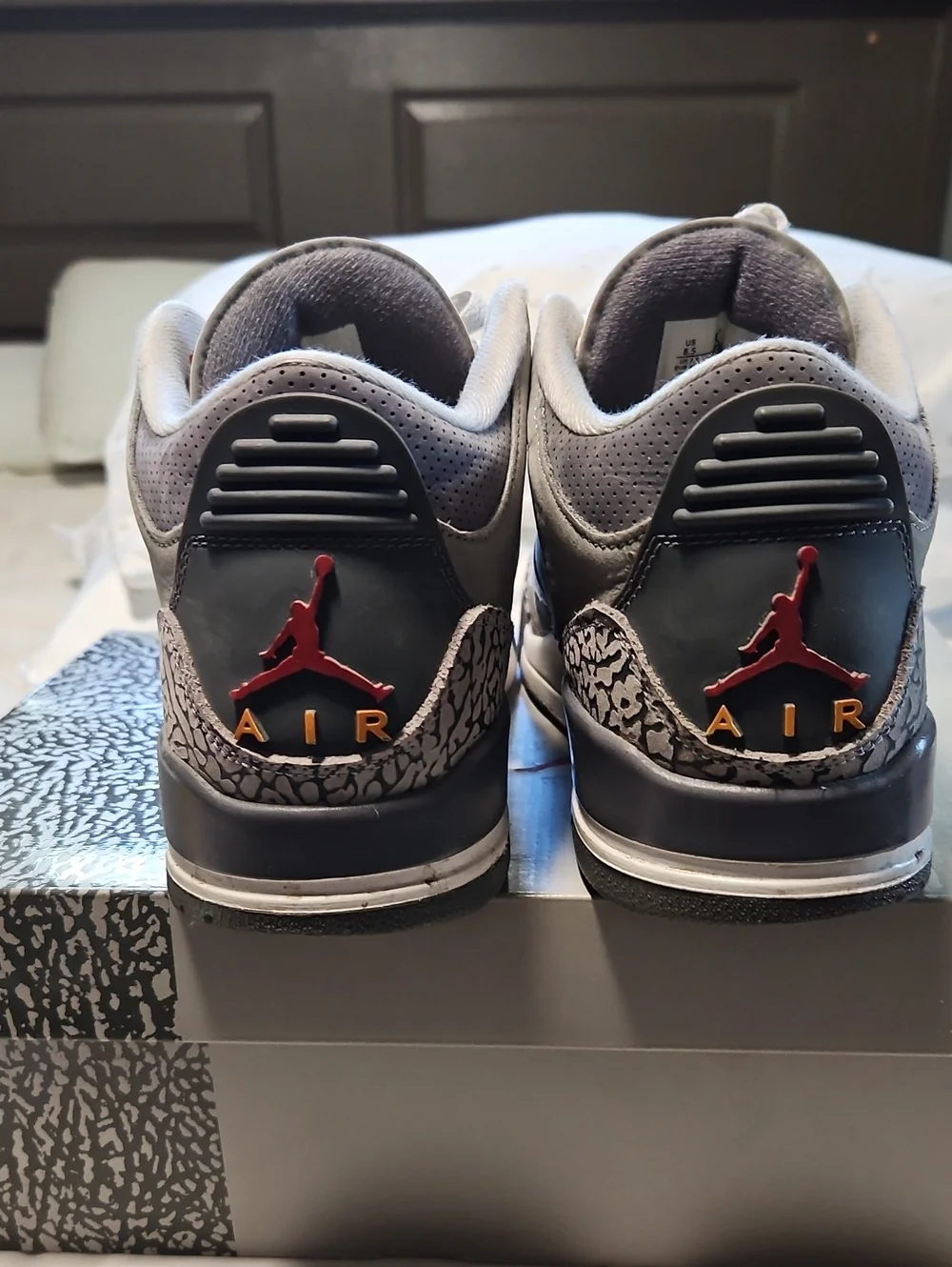 Jordan Men’s Grey and Black Retro Sneakers with Elephant Print
